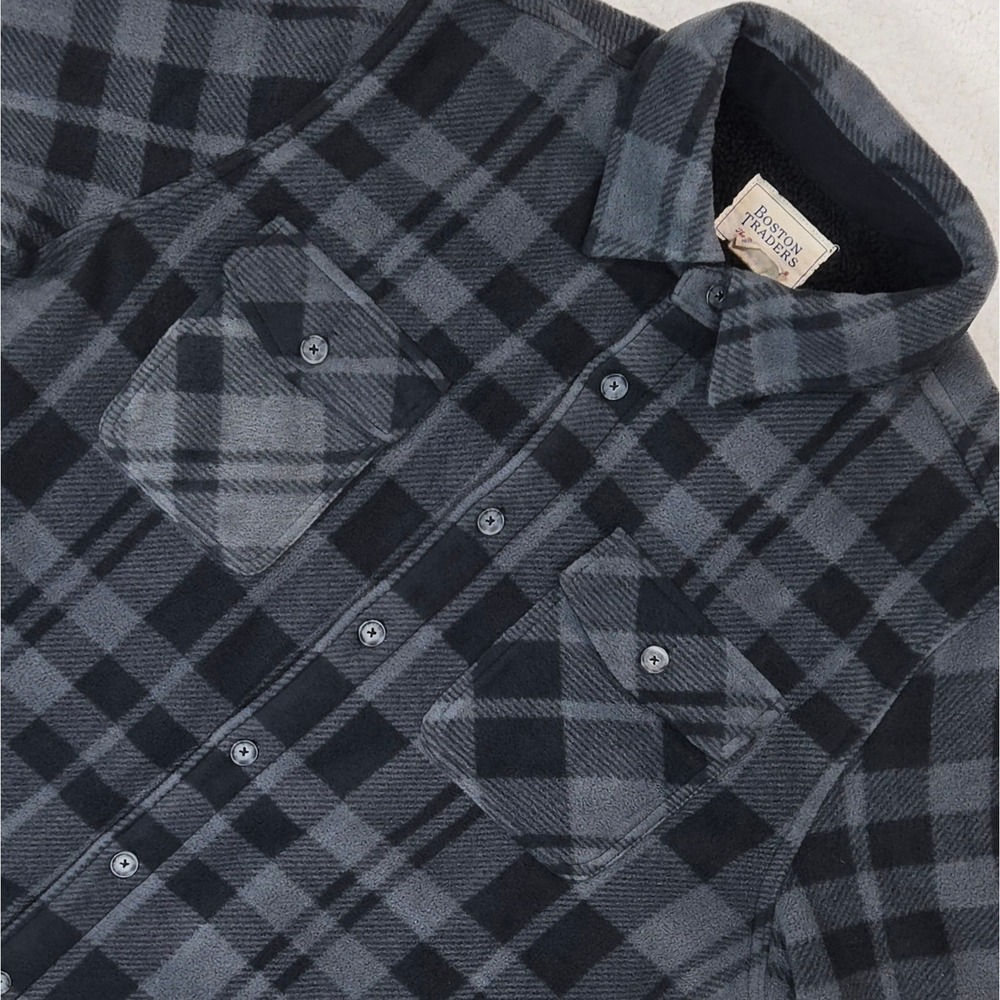Boston Traders Sherpa Lined Fleece Shirt Jacket Mens XL Gray Plaid